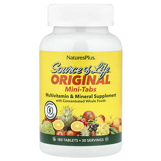NaturesPlus, Source of Life, originele minitabletten, multivitamine- en mineralensupplement met geconcentreerde hele voedingsmiddelen, 180 tabletten