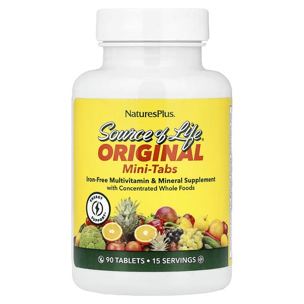 NaturesPlus, Source of Life, Original Mini-Tabs, Multivitamin & Mineral Supplement, Iron Free, 90 Tablets — product photo 1