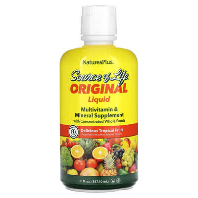 NaturesPlus, Source of Life, Liquid Multivitamin & Mineral Supplement, Tropical Fruit Flavor, 30 fl oz (887.10 ml)