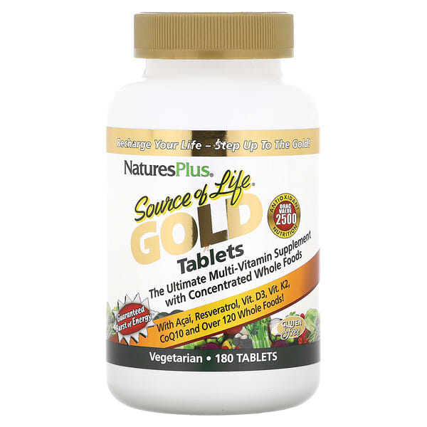 NaturesPlus, Source Of Life Gold Tablets，高級多維生素補充劑，180 片