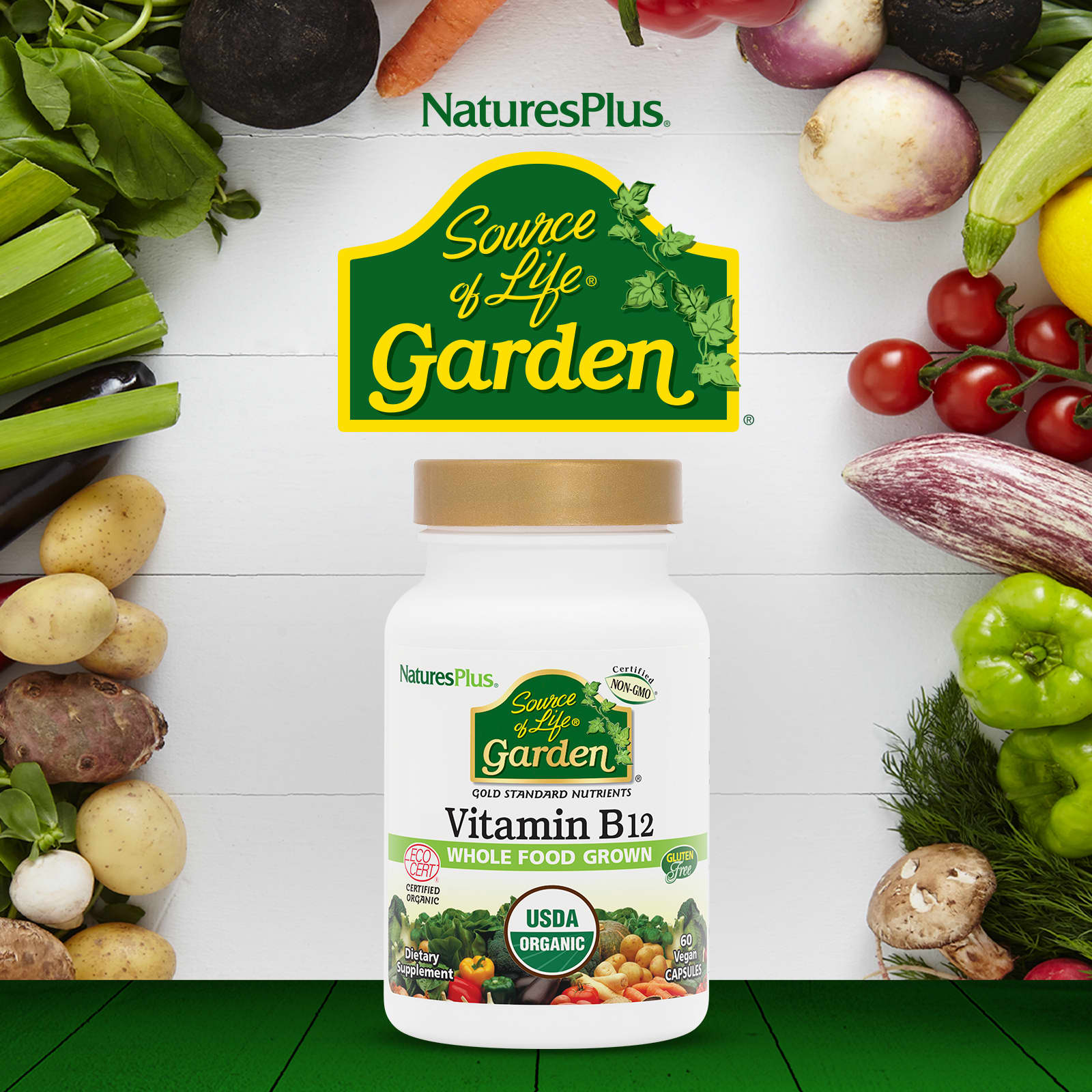 NaturesPlus, Source Of Life Garden, Certified Organic Vitamin B12, 60 ...