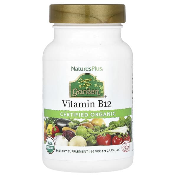 NaturesPlus, Source of Life® Garden, 유기농 인증 비타민B12, 베지 캡슐 60정