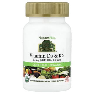 NaturesPlus, Source of Life Garden, Vit D3 & K2, 60 Vegan Capsules
