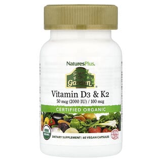 NaturesPlus, Source of Life Garden®, витамины D3 и K2, 60 веганских капсул