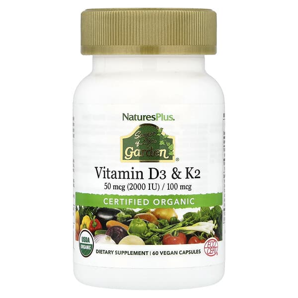 NaturesPlus, Source of Life Garden®, Vitamin D3 & K2, 60 Vegan Capsules — product photo 1