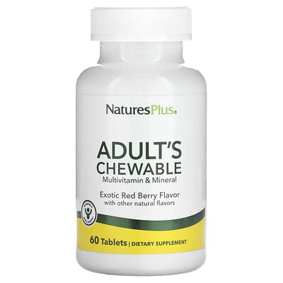 NaturesPlus, Chewable Multivitamins and Minerals for Adults, Exotic Red Berry, 60 Tablets