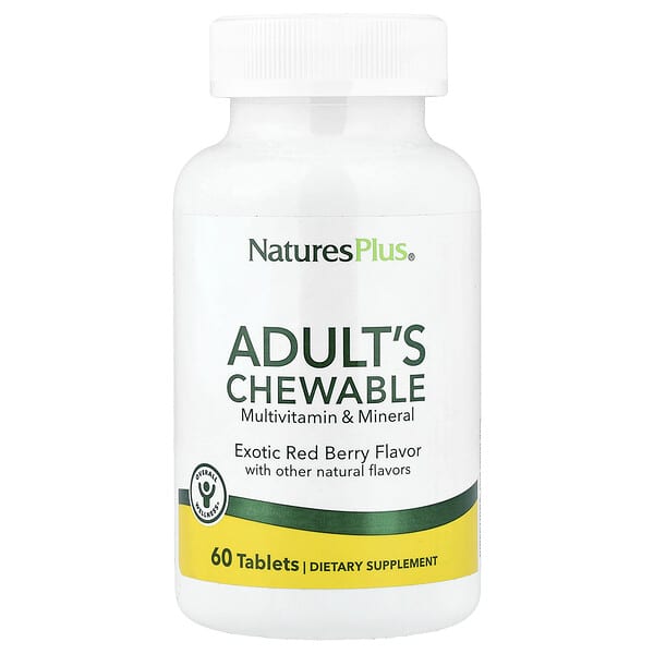 NaturesPlus, Žuvací multivitamín a minerál pre dospelých, exotické červené bobule, 60 tabliet