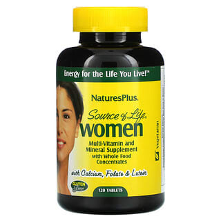 NaturesPlus, المكمل الغذائي Source of Life للنساء، مكمل متعدد الفيتامينات والمعادن مع مركزات طعام كاملة، 120 قرص