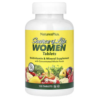 NaturesPlus, Source of Life, мультивитаминная и минеральная добавка для женщин с цельными пищевыми концентратами, 120 таблеток