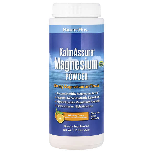 NaturesPlus, KalmAssure®, 마그네슘 분말, 리프레싱 오렌지, 522g(1.15lb)
