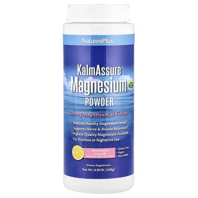NaturesPlus, KalmAssure® Magnesium Powder, Refreshing Pink Lemonade Flavor, 0.9 lb (408 g)