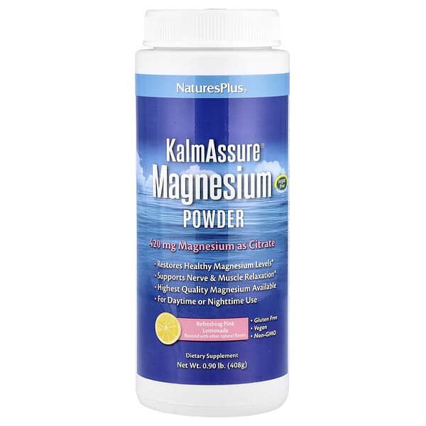 NaturesPlus KalmAssure® Magnesium Powder, Refreshing Pink Lemonade, 0.9 lb (408 g)