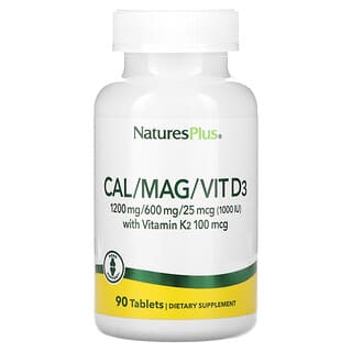 NaturesPlus, Cal/Mag/Vit D3 avec vitamine K2, 90 comprimés