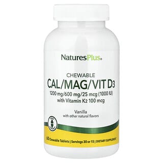 NaturesPlus, 츄어블 비타민K2 함유 Cal/Mag/VitD3, 바닐라, 츄어블정 60정