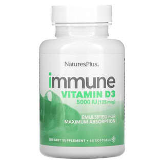 NaturesPlus, Витамин D3 для иммунитета, 125 мкг (5000 МЕ), 60 мягких таблеток