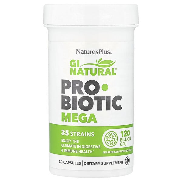 NaturesPlus, GI Natural® Probiotic Mega, пробиотики, 120 млрд КОЕ, 30 капсул