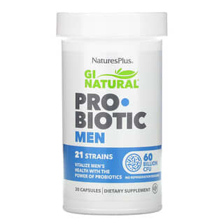 NaturesPlus, GI Natural, Probiótico para hombres, 60.000 millones de UFC, 30 cápsulas