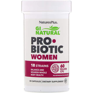 NaturesPlus, المعينات الحيوية البكتيرية GI Natural Probiotic للنساء، تركيز 60 مليار وحدة عد مستعمرات، 30 كبسولة