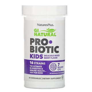 NaturesPlus, GI Natural, Probiótico para niños, Delicioso sabor a bayas mixtas, 7000 millones de UFC, 30 comprimidos masticables
