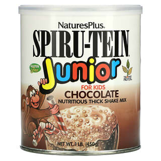 NaturesPlus, Spiru-Tein Junior, Mélange nutritif épais pour boisson fouettée, Chocolat, 450 g