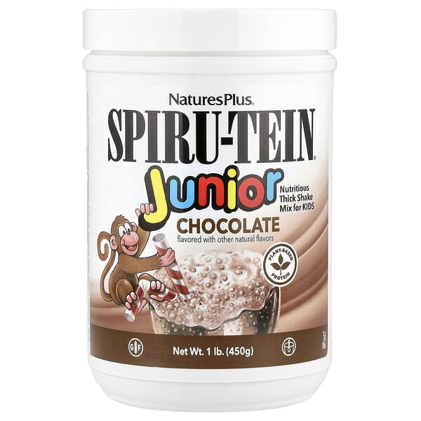 NaturesPlus, Spiru-Tein®(スピルテイン)ジュニア用、子ども用栄養たっぷりのシェイクミックス、チョコレート、450g(1ポンド)
