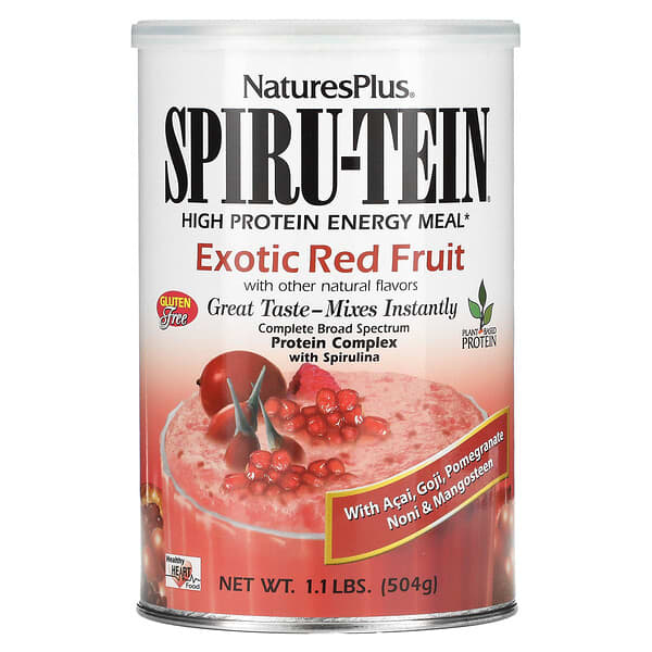 NaturesPlus, Spiru-Tein（スピルテイン）高タンパクエネルギーミール、エキゾチックレッドフルーツ、504g（1.1ポンド）