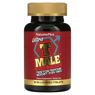 NaturesPlus, Ultra T-Male, Reforço de Testosterona para Homens, Força Máxima, 60 Comprimidos em Camadas Duplas