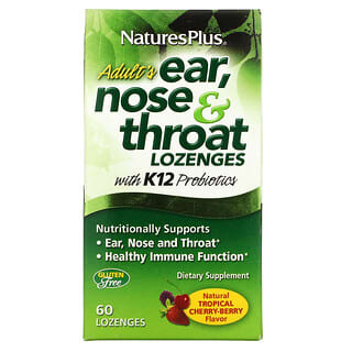 NaturesPlus, добавка для ушей, горла, носа, леденцы для взрослых, натуральная тропическая вишня, 60 леденцов