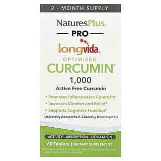 NaturesPlus‏, כורכומין 1000 ‏Pro Longvida,‏ 1,000 מ"ג, 60 טבליות