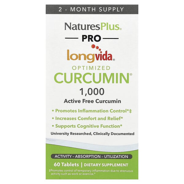 NaturesPlus, Pro Longvida® Optimeret Curcumin® 1000, 1.000 mg, 60 tabletter