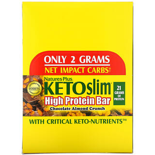 NaturesPlus, KETOslim, High Protein Bar, Chocolate Almond Crunch, 12 Bars, 2.1 oz (60 g) Each