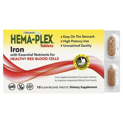 NaturesPlus, Hema-Plex®, Iron with Essential Nutrients for Healthy Red Blood Cells, 10 Extended-Release Tablets
