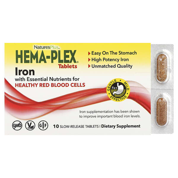 NaturesPlus Hema-Plex®, Iron with Essential Nutrients for Healthy Red Blood Cells, 10 Slow Release Tablets