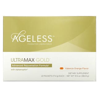 Ageless Foundation Laboratories, UltraMax الذهب، متقدمة تجديد صيغة مع Alphatrophin، فالنسيا البرتقال النكهة، 22 مجموعات، 13.5 أوقية (17.4 غ) كل
