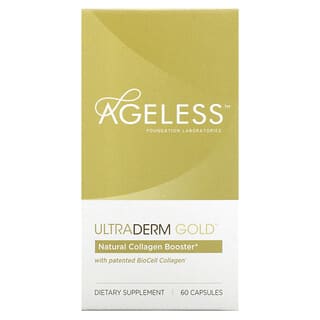Ageless Foundation Laboratories, UltraDerm Gold, Potenciador de colágeno natural con colágeno BioCell patentado, 60 cápsulas