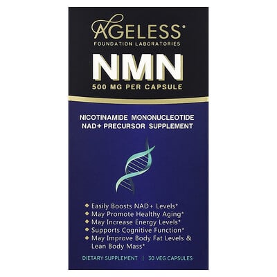 Ageless Foundation Laboratories, NMN (Beta-Nicotinamide Mononucleotide), 30 Vegetarian Capsules