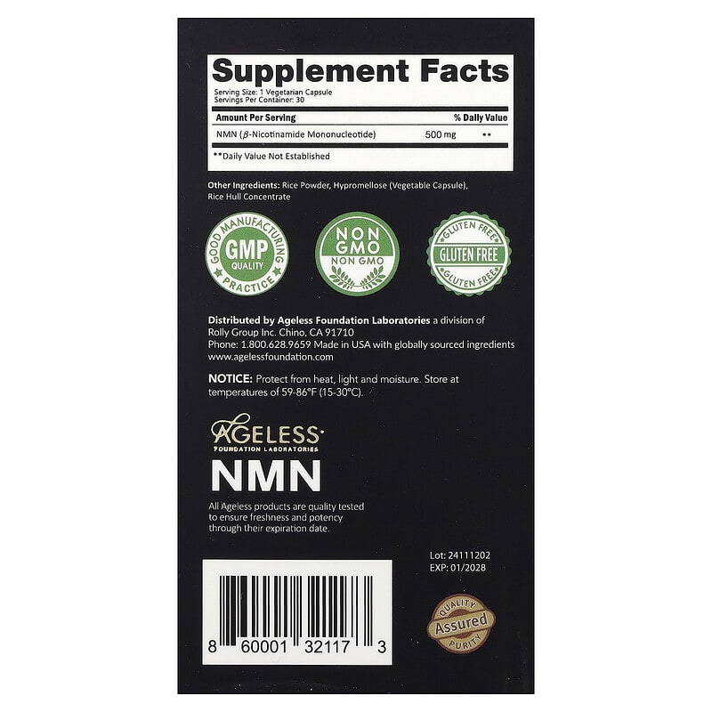 健康アクセサリー NMN NMN, 500 mg, 30 Veg Capsules
