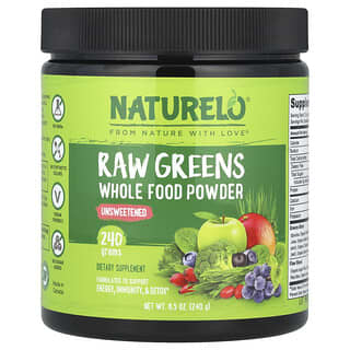 NATURELO‏, אבקת מזון מלא Raw Greens, לא ממותק, 240 גרם (8.5 אונקיות)