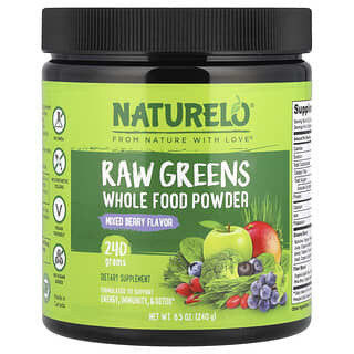 NATURELO, Raw Greens Whole Food Powder, rohes Gemüse-Vollwertpulver, gemischte Beeren, 240 g (8,5 oz.)