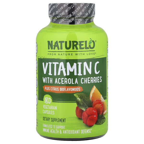 NATURELO, Vitamin C With Acerola Cherries Plus Citrus Bioflavonoids, 180 Vegetarian Capsules — product photo 1