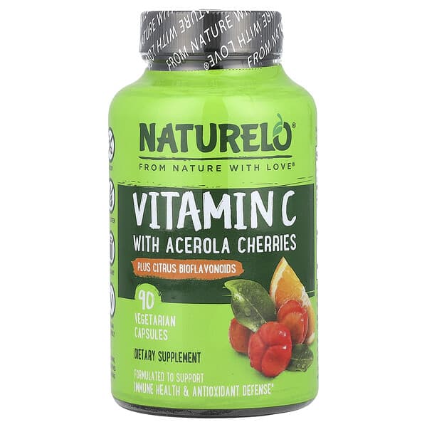 NATURELO, 維生素 C 與針葉櫻桃加柑橘類生物黃酮，90 粒素食膠囊