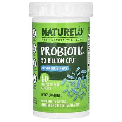 NATURELO, Probiotics, 50 Billion CFU, 60 Extended-Release Capsules
