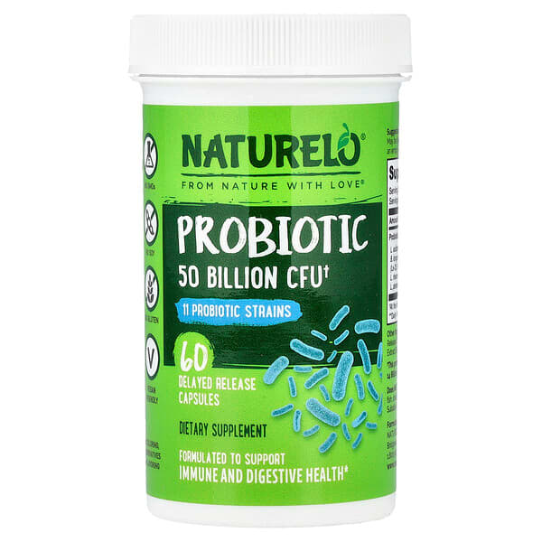 NATURELO, Probiotic, 50 Billion CFU, 60 Delayed Release Capsules