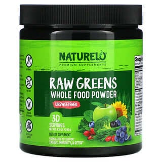 NATURELO, Raw Greens, Aliments entiers en poudre, Non sucrés, 240 g
