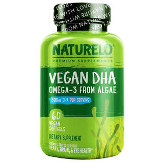 NATURELO, Vegan DHA, Ômega-3 de Algas, 400 mg, 60 Cápsulas Gelatinosas Veganas
