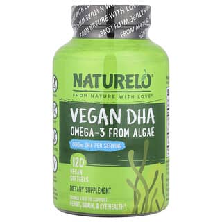 NATURELO, Vegan DHA, Ômega-3 de Algas, 800 mg, 120 Cápsulas Softgel Veganas (400 mg por Cápsula Softgel)