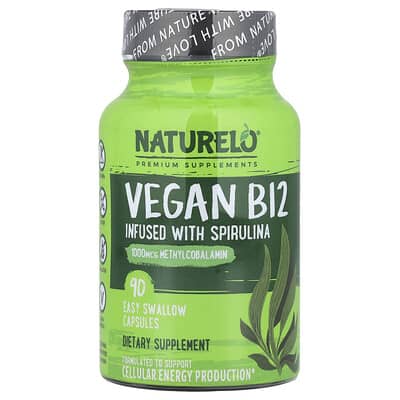 NATURELO, Vitamin B12, Infused with Spirulina, 90 Easy-Swallow Capsules