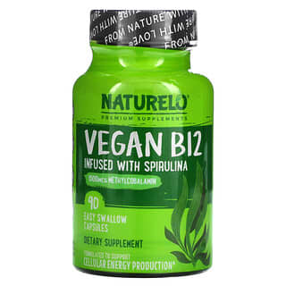 NATURELO, Vegano B12 com infusão de espirulina, 90 cápsulas fáceis de engolir