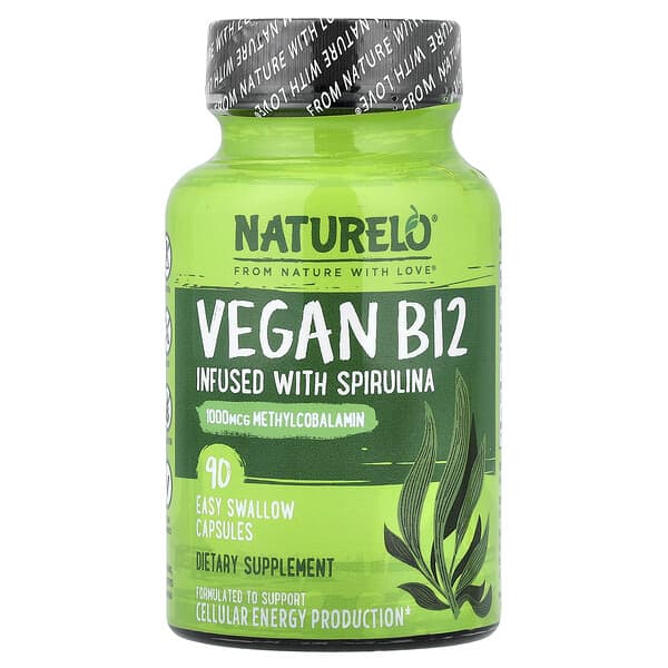 NATURELO, 維生素 B12，注入螺旋藻成分，90 粒易吞嚥膠囊