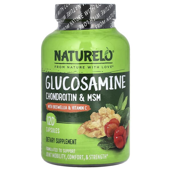 NATURELO, Glucosamine Chondroitin &amp; MSM With Boswellia &amp; Vitamin C, 120 Capsules